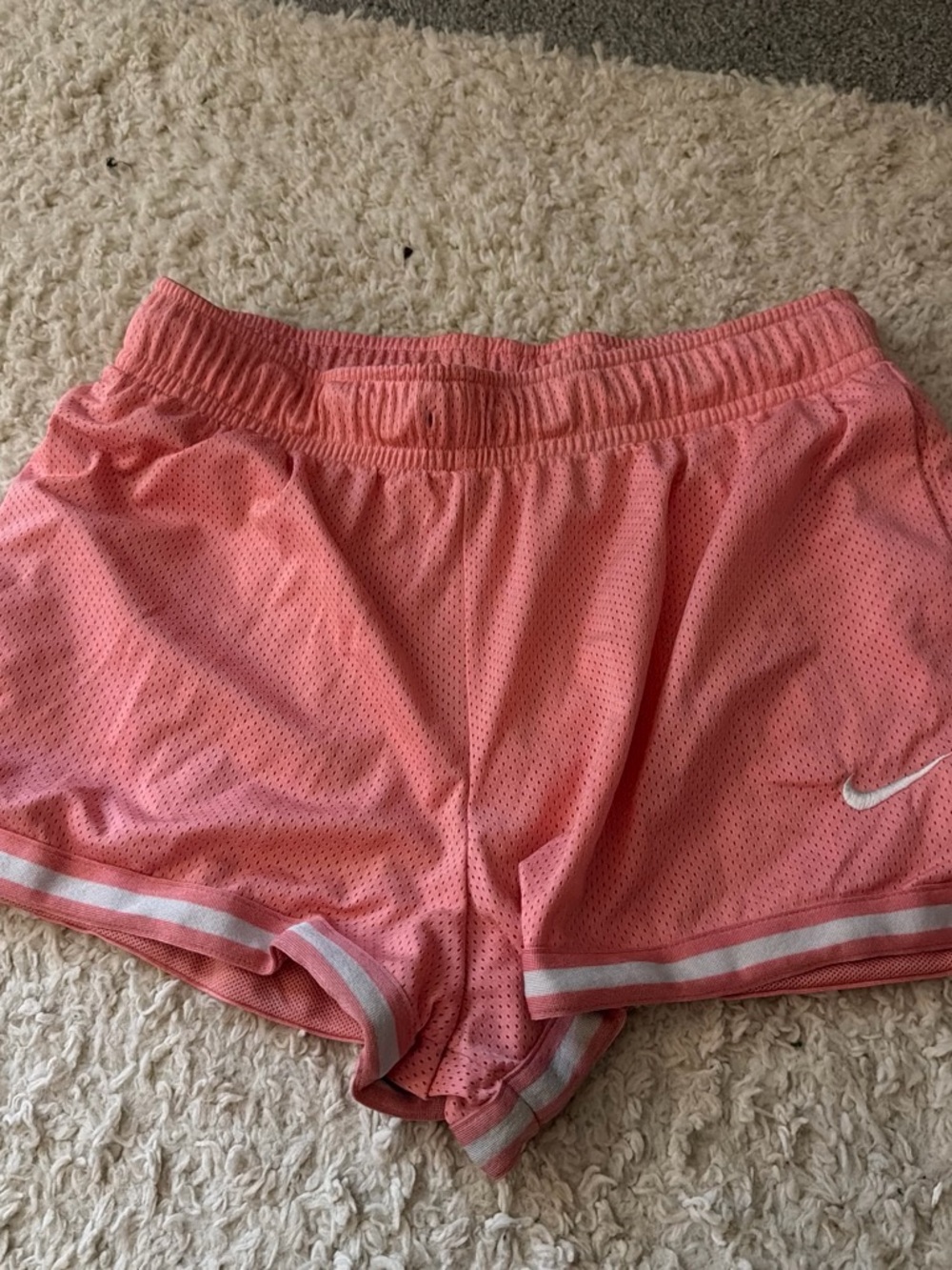 Nike Coral Pink Women's Mesh Athletic Shorts with Swoosh